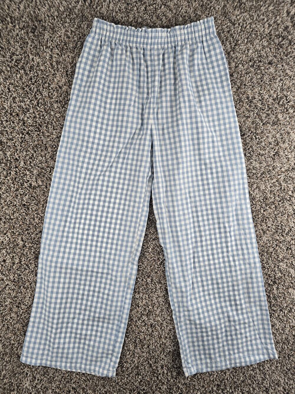 Paisley Lane Girls Sz 10 High Waist Pull On Gingham Pants Blue white
